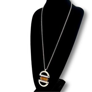 LIA SOPHIA Long Modern Silver Pendant Necklace w Gemstone | NWT